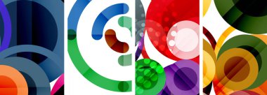 Etkileyici geometrik soyut posterler. Büyüleyici daireler, her bir dizayn şekil ve rengin uyumlu bir karışımı. Tasarımınızı modern, görsel olarak çarpıcı sanatla yükseltin