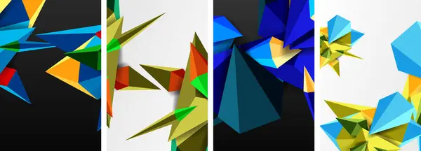 三角形の幾何学的な低ポリ3D形のポスターのセット — ストックベクタ