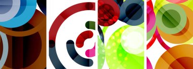 Soyut çember poster setiyle geometrik zarafet dünyası. Çemberler şekiller ve renkler senfonisiyle sarmalanır. Tasarımınız için çağdaş bir görsel ziyafet sunar.