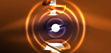 Neon yuvarlak şekiller, çizgiler ve üçgen elementler. Duvar kağıdı, afiş, arkaplan, iniş sayfası, duvar resimleri, davetiyeler, posterler için yüksek teknoloji tasarımı