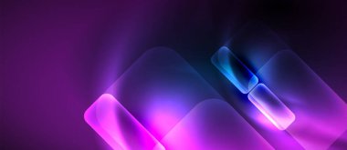 Metin veya ürün sunumu için neon cam şekilleri geometrik arkaplan. Duvar kağıdı, bayrak, arkaplan, kart, kitap illüstrasyonu için vektör illüstrasyonu, iniş sayfası