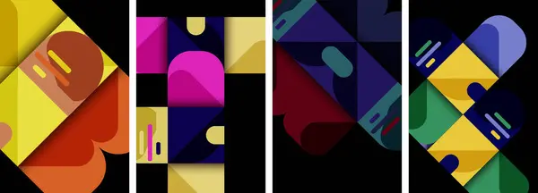 Geometrické Barevné Plakáty Pozadí Čtverci Kruhy — Stockový vektor