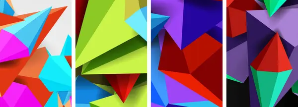 Mosaic Triangles Poster Geometric Abstract Background Set — Stock Vector