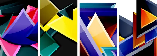 Glänsande Trianglar Geometriska Affisch Set För Tapeter Visitkort Omslag Affisch — Stock vektor