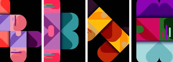 正方形および円が付いている幾何学的な多彩なポスターの背景 — ストックベクタ
