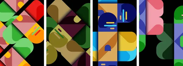 正方形および円が付いている幾何学的な多彩なポスターの背景 — ストックベクタ