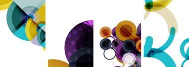 Soyut çember poster setiyle geometrik zarafet dünyası. Çemberler şekiller ve renkler senfonisiyle sarmalanır. Tasarımınız için çağdaş bir görsel ziyafet sunar.