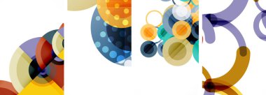 Soyut çember poster setiyle geometrik zarafet dünyası. Çemberler şekiller ve renkler senfonisiyle sarmalanır. Tasarımınız için çağdaş bir görsel ziyafet sunar.