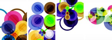 Soyut çember poster setiyle geometrik zarafet dünyası. Çemberler şekiller ve renkler senfonisiyle sarmalanır. Tasarımınız için çağdaş bir görsel ziyafet sunar.