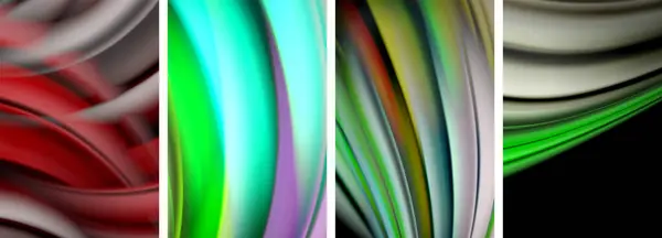 Rainbow Stil Flytande Färg Våg Linje Bakgrund Affisch Set Vektor — Stock vektor
