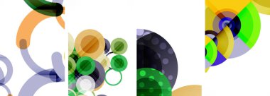 Soyut çember poster setiyle geometrik zarafet dünyası. Çemberler şekiller ve renkler senfonisiyle sarmalanır. Tasarımınız için çağdaş bir görsel ziyafet sunar.