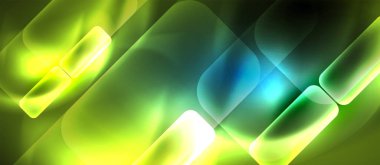 Metin veya ürün sunumu için neon cam şekilleri geometrik arkaplan. Duvar kağıdı, bayrak, arkaplan, kart, kitap illüstrasyonu için vektör illüstrasyonu, iniş sayfası