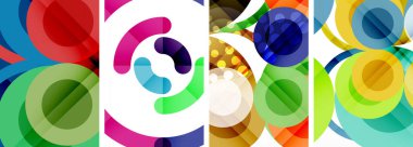 Soyut çember poster setiyle geometrik zarafet dünyası. Çemberler şekiller ve renkler senfonisiyle sarmalanır. Tasarımınız için çağdaş bir görsel ziyafet sunar.