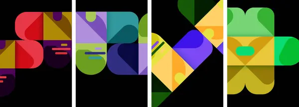 Geometrische Kleurrijke Posterachtergronden Met Vierkanten Cirkels — Stockvector