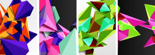 Set Van Driehoek Geometrische Lage Poly Vormen Posters — Stockvector