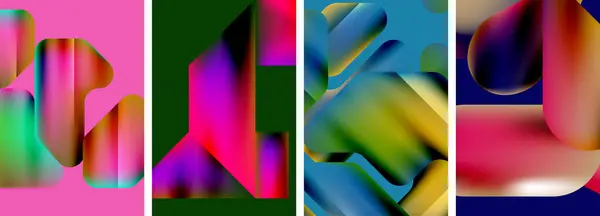 Набор Красочных Геометрических Плакатов Круглых Форм Кругов Жидкостными Цветовыми Градиентами — стоковый вектор
