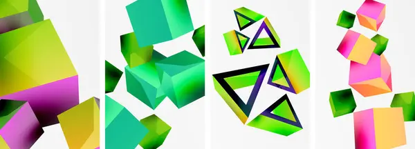 カバー ポスター パンフレット ヘッダー ウェブサイトのための3D立方体および他の幾何学的な要素の背景設計の構成 — ストックベクタ