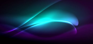 Neon ışıklarının ruhani parıltısında dinamik dalgalar. Hareket akışkanlığı ile neonun ışıl ışıl cazibesini birleştiren kavram, hem canlılığı hem de gelecekteki karmaşıklığı somutlaştıran büyüleyici arka plan.