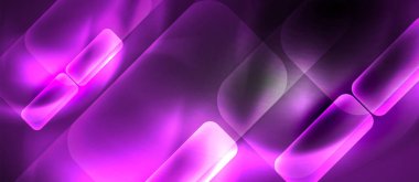 Metin veya ürün sunumu için neon cam şekilleri geometrik arkaplan. Duvar kağıdı, bayrak, arkaplan, kart, kitap illüstrasyonu için vektör illüstrasyonu, iniş sayfası