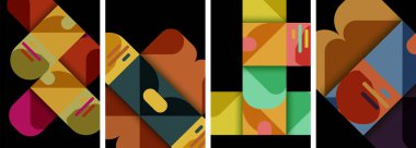 Geometrik arka planlarda denge hareketi. Duvar kağıdı, kartvizit, kapak, poster, afiş, broşür, başlık, web sitesi için poster koleksiyonu