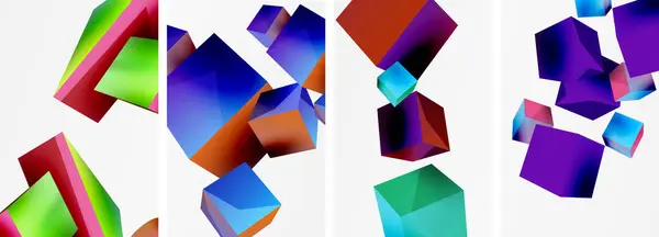 Composizione Cubi Altri Elementi Geometrici Disegno Sfondo Carta Parati Biglietto — Vettoriale Stock