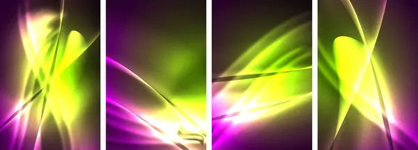 Neon Lines Waves Résumé Collection Affiches Fond Éventail Captivant Conceptions — Image vectorielle