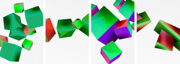 Vliegende Vormen Kubussen Andere Geometrische Elementen Achtergrond Ontwerp Voor Behang — Stockvector