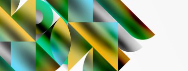 Üçgenlerin, çizgilerin ve yuvarlak elementlerin uyumlu etkileşimlerini içeren mozaik desen yapısı, posterler, kapaklar, broşürler, web siteleri için görsel olarak çekici ve dinamik bir tasarım yaratıyor