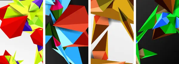 Set Van Driehoek Geometrische Lage Poly Vormen Posters — Stockvector