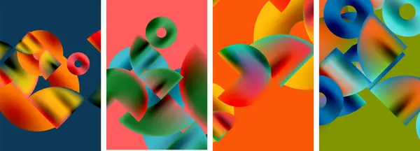 Uppsättning Färgglada Affischer Med Runda Geometriska Element Och Cirklar Vektor — Stock vektor