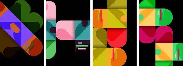Kareler Dairelerle Geometrik Renkli Posterler — Stok Vektör