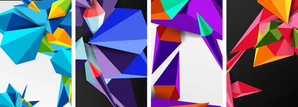 Set Poster Geometrici Triangolo Basso Poli Forme — Vettoriale Stock