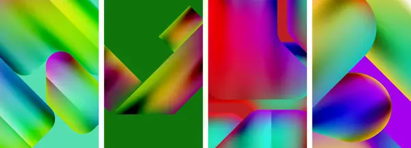 Conjunto Carteles Geométricos Colores Formas Redondas Círculos Con Degradados Color — Archivo Imágenes Vectoriales