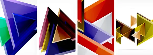 Juego Pósters Geométricos Triángulos Brillantes Para Papel Pintado Tarjeta Visita — Vector de stock