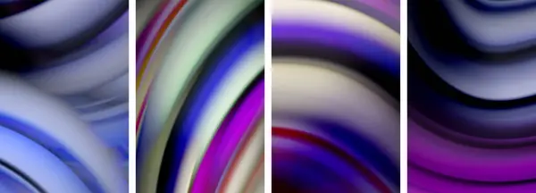 Rainbow Stil Flytande Färg Våg Linje Bakgrund Affisch Set Vektor — Stock vektor