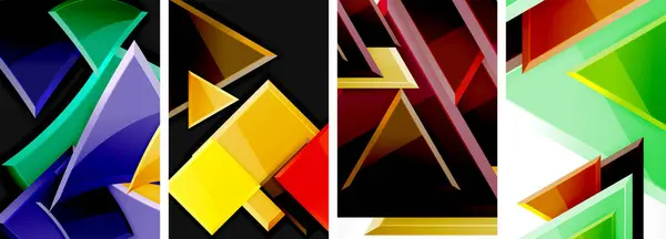 Juego Pósters Geométricos Triángulos Brillantes Para Papel Pintado Tarjeta Visita — Vector de stock