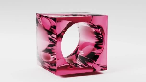 具有圆形孔抽象动画背景的玻璃立方体 技术未来主义3D渲染运动图形背景 — 图库视频影像