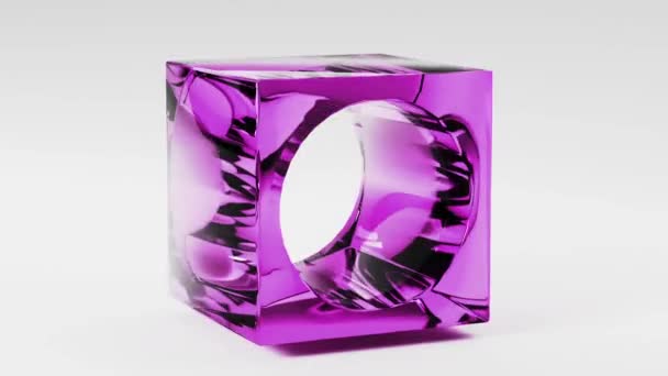 Cubo Vidrio Con Fondo Animación Abstracto Agujero Redondo Techno Futurista Metraje De Stock