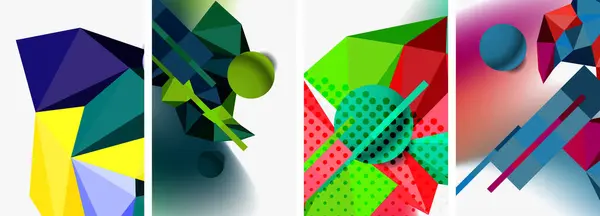 Set Geometric Abstract Composition Spheres Triangles Vector Illustration Wallpaper Banner — Stock Vector