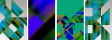 Renkli geometrik posterler, yuvarlak şekiller ve sıvı renk eğimli daireler. Duvar kağıdı, kartvizit, kapak, poster, afiş, broşür, başlık, web sitesi için soyut arkaplan