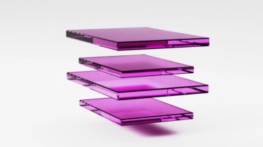 Cam şeffaf dikdörtgen levha element dönüşü. Geometrik 3d döngü canlandırma arkaplanı