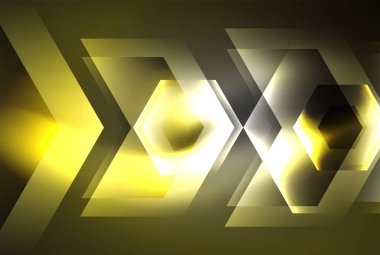 Arrow altıgen neon ışığı arka planı parlatır. Duvar kağıdı, bayrak, arkaplan, kart, kitap illüstrasyonu için vektör illüstrasyonu, iniş sayfası
