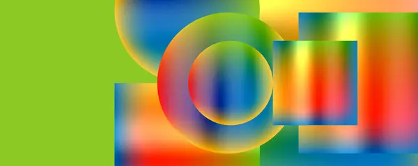 Pulzující Abstraktní Pozadí Kruhy Čtverci Elektricky Modrých Odstínech Zeleném Pozadí — Stockový vektor