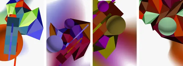 Vibrante Collage Formas Geométricas Coloridas Que Incluye Rectángulos Púrpura Tonos — Archivo Imágenes Vectoriales