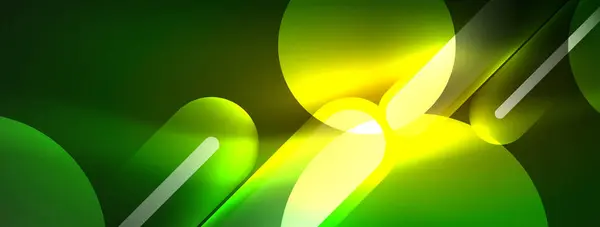 Petalformade Gröna Och Gula Cirklar Svart Bakgrund Som Liknar Bilbelysning — Stock vektor