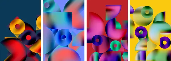 Vibrante Collage Cuatro Coloridas Pinturas Abstractas Con Una Mezcla Azul — Vector de stock