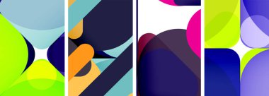 Beyaz arka planda mor, mor, mavi ve morumsu dört farklı renk çemberinden oluşan sanatsal bir kolaj, canlı ve renkli bir desen yaratıyor.