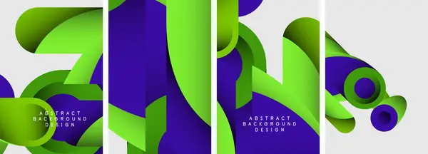 Μια Ζωντανή Συλλογή Από Πράσινα Και Μοβ Γεωμετρικά Σχήματα Ένα — Διανυσματικό Αρχείο