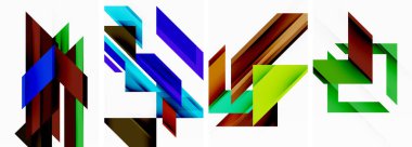 Üçgen ve dikdörtgen şeklinde elektrik mavisi ve morumsu okların sanatsal bir düzeni grafikler ve logoların karışımı ile büyüleyici bir desen oluşturur.