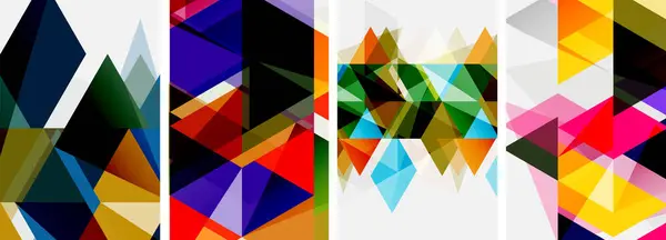 Conjunto Cuatro Diseños Geométricos Colores Sobre Fondo Blanco Alta Calidad — Archivo Imágenes Vectoriales